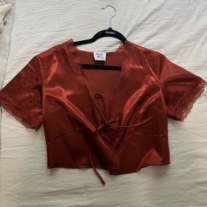 Princess Polly Red Satin Tie Top